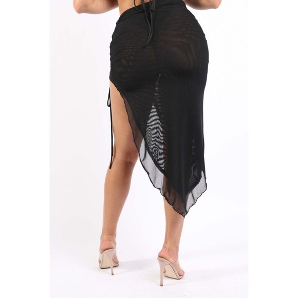 Women's Ariel Mesh Ruched Asymmetrical Midi Skirt Lightweight cover up skirt - Picture 7 of 10